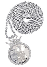 14K White Gold Diamond Round Picture Pendant Necklace | 3.11 Carats | Appx. 20.6 Grams