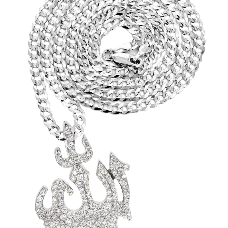 14K White Gold Diamond Drip Allah Necklace | 2.35 Carats