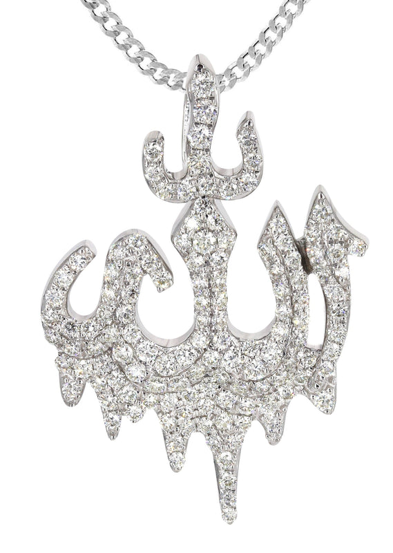 14K White Gold Diamond Drip Allah Necklace | 2.35 Carats