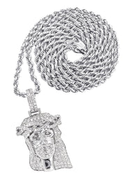 14K White Gold Diamond Jesus Head Necklace | 2.85 Carats