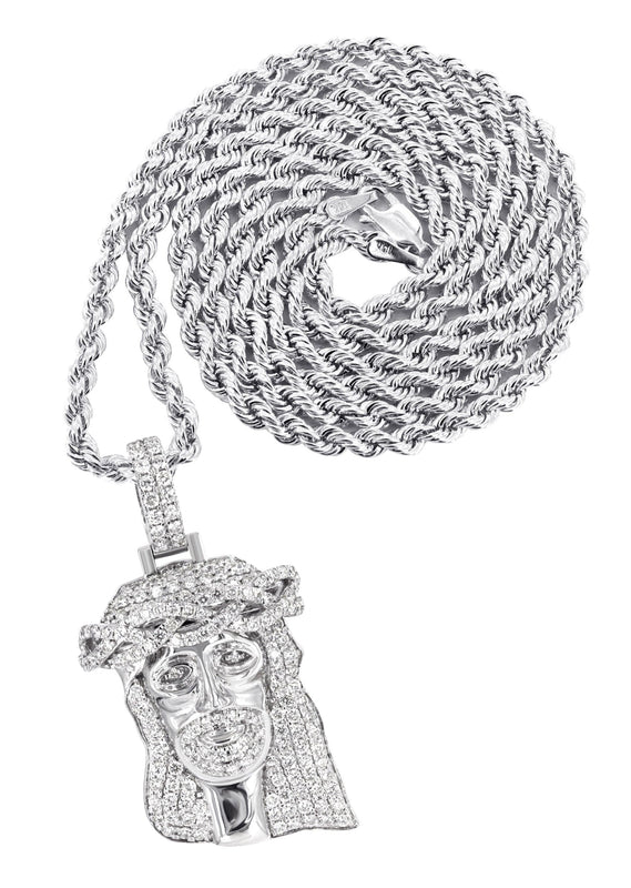 14K White Gold Diamond Jesus Head Necklace | 2.85 Carats