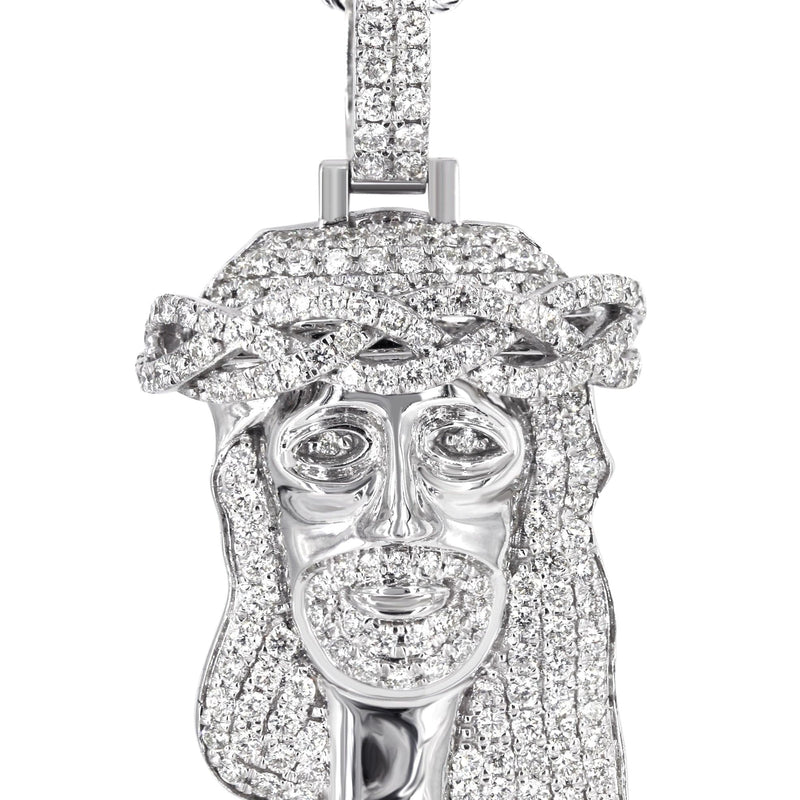 14K White Gold Diamond Jesus Head Necklace | 2.85 Carats