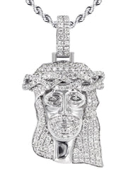 14K White Gold Diamond Jesus Head Necklace | 2.85 Carats