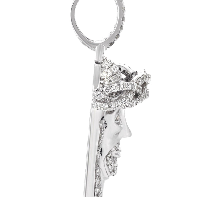 14K White Gold Diamond Jesus Head Necklace | 2.85 Carats