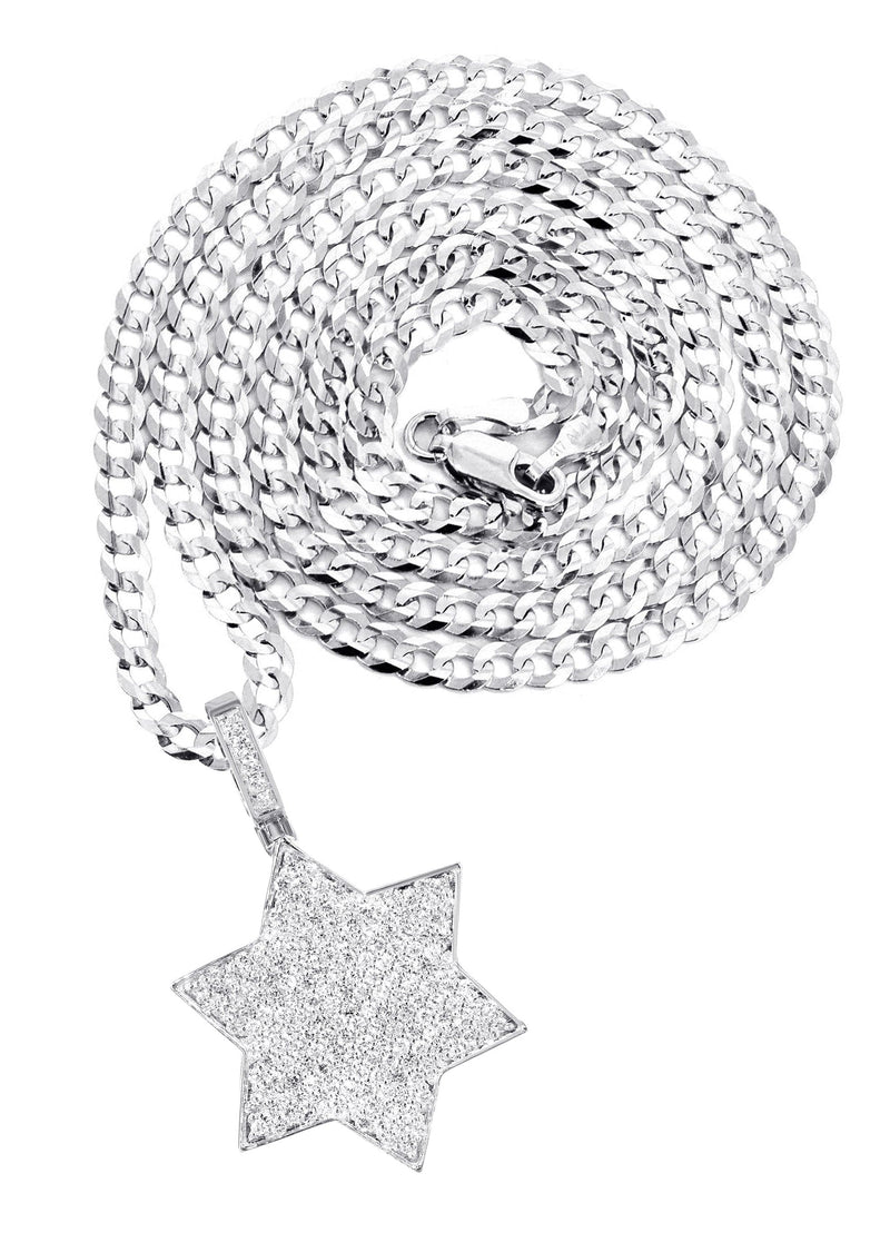 14K White Gold Diamond Star of David Necklace | 1.58 Carats