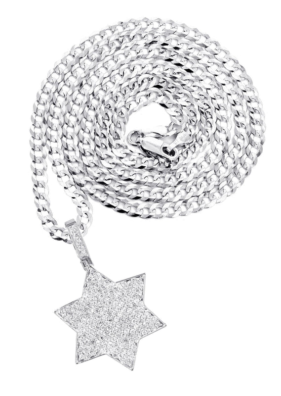 14K White Gold Diamond Star of David Necklace | 1.58 Carats