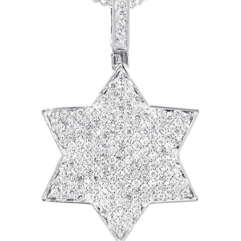 14K White Gold Diamond Star of David Necklace | 1.58 Carats
