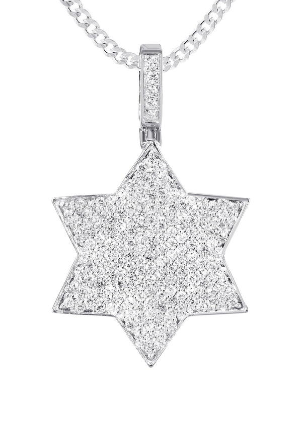 14K White Gold Diamond Star of David Necklace | 1.58 Carats