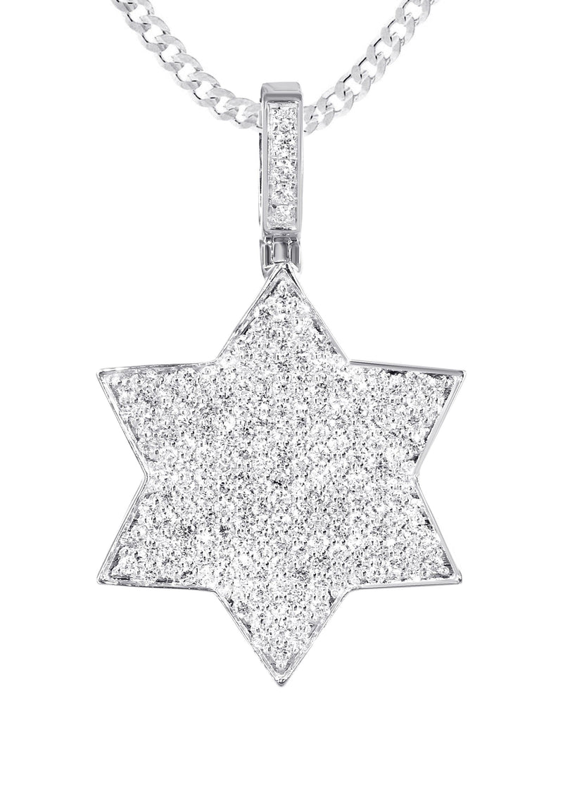 14K White Gold Diamond Star of David Necklace | 1.58 Carats