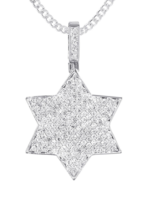 14K White Gold Diamond Star of David Necklace | 1.58 Carats