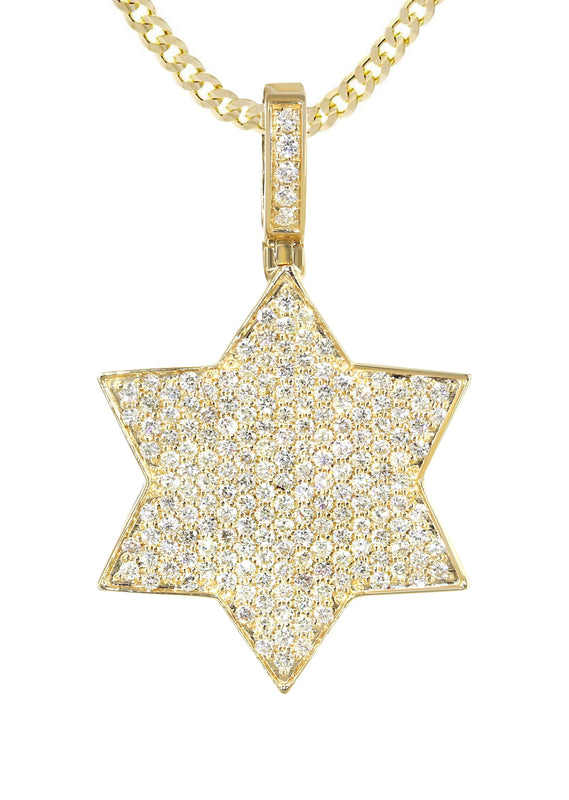 14K Yellow Gold Diamond Star of David Necklace | 1.58 Carats