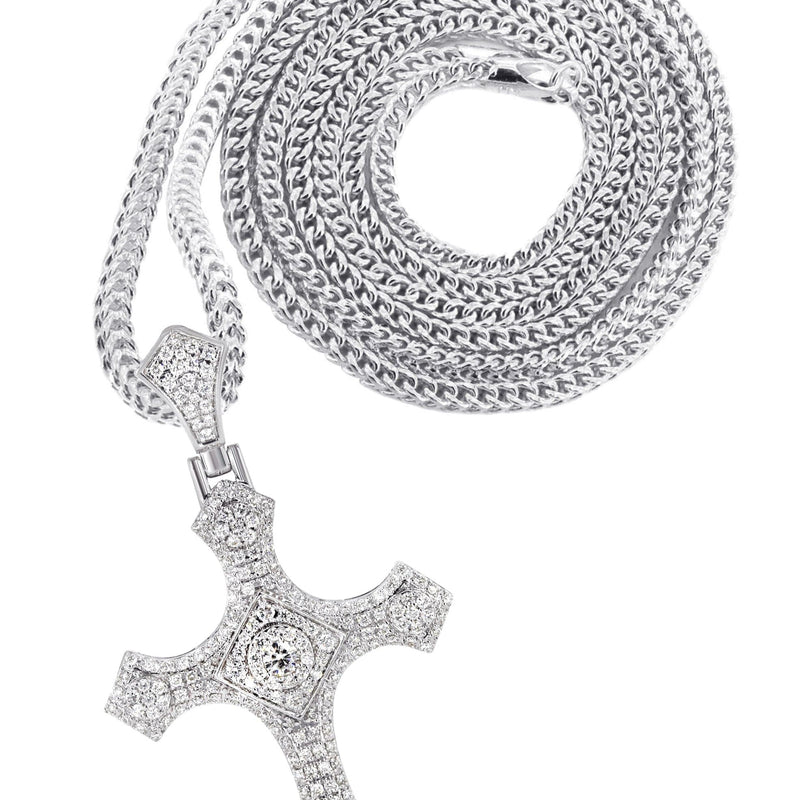 14K White Gold Diamond Cross Necklace | 1.46 Carats