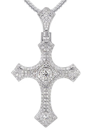 14K White Gold Diamond Cross Necklace | 1.46 Carats