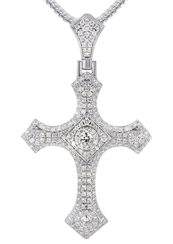 14K White Gold Diamond Cross Necklace | 1.46 Carats