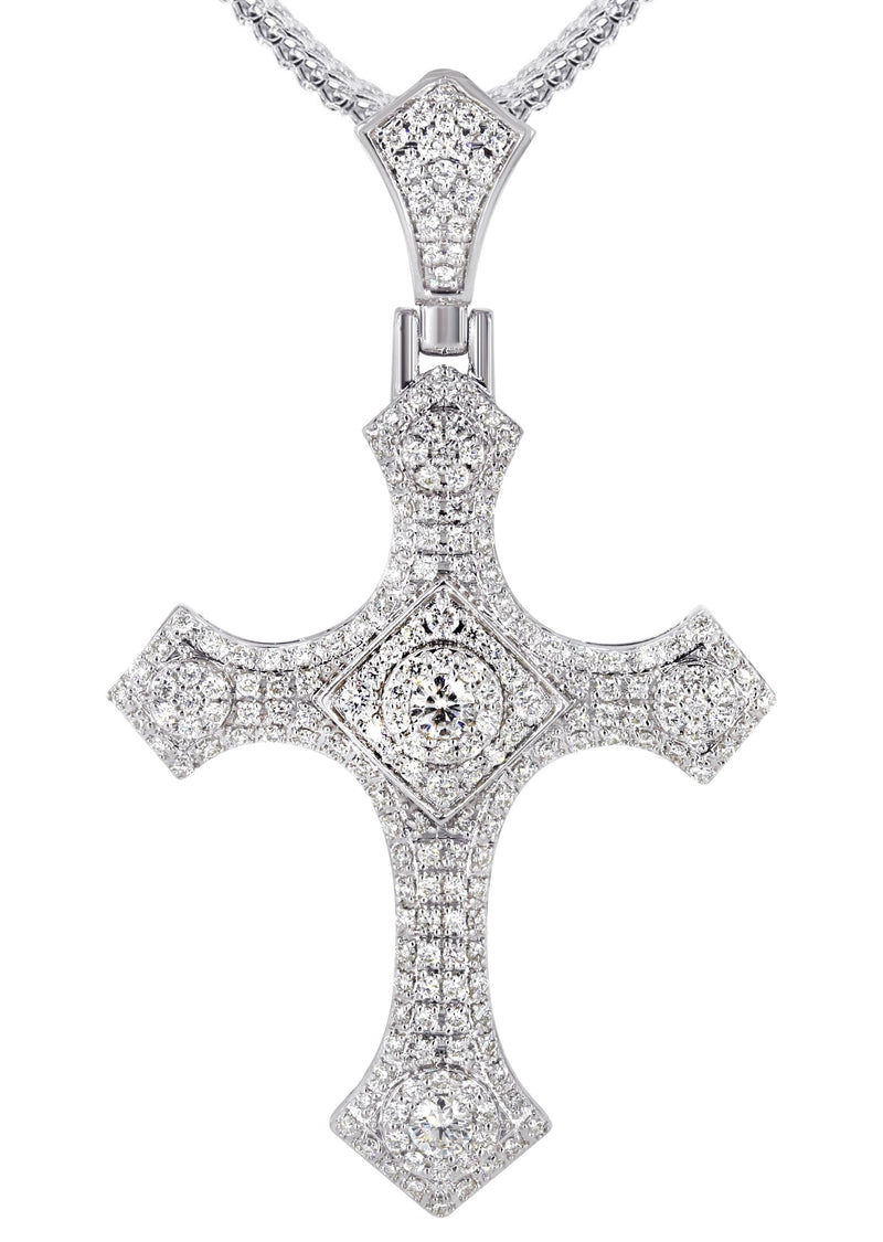 14K White Gold Diamond Cross Necklace | 1.46 Carats