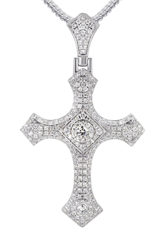 14K White Gold Diamond Cross Necklace | 1.46 Carats