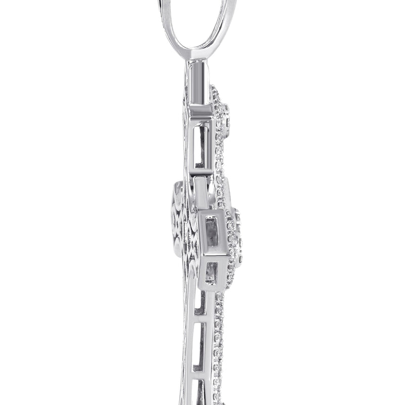 14K White Gold Diamond Cross Necklace | 1.46 Carats