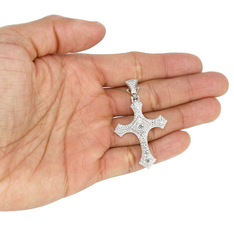 14K White Gold Diamond Cross Necklace | 1.46 Carats