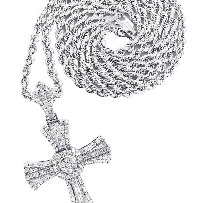 14K White Gold Diamond Cross Necklace | 2.46 Carats