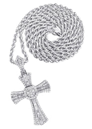 14K White Gold Diamond Cross Necklace | 2.46 Carats