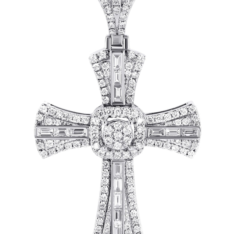 14K White Gold Diamond Cross Necklace | 2.46 Carats