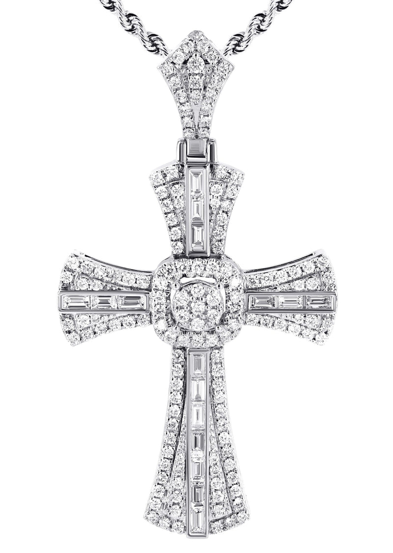 14K White Gold Diamond Cross Necklace | 2.46 Carats
