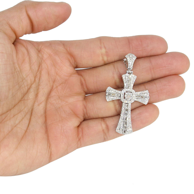 14K White Gold Diamond Cross Necklace | 2.46 Carats
