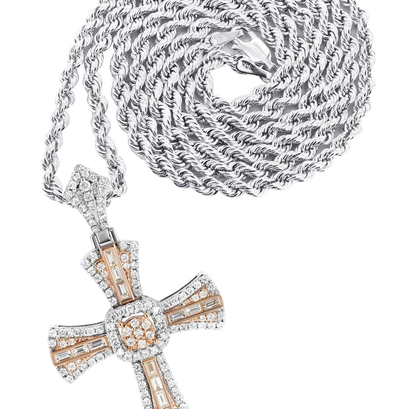 14K Two Tone Gold Diamond Cross Necklace | 2.46 Carats