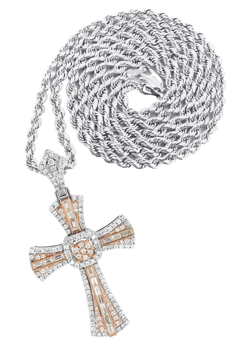 14K Two Tone Gold Diamond Cross Necklace | 2.46 Carats
