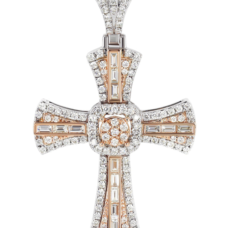 14K Two Tone Gold Diamond Cross Necklace | 2.46 Carats