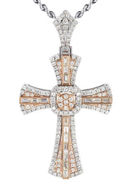 14K Two Tone Gold Diamond Cross Necklace | 2.46 Carats