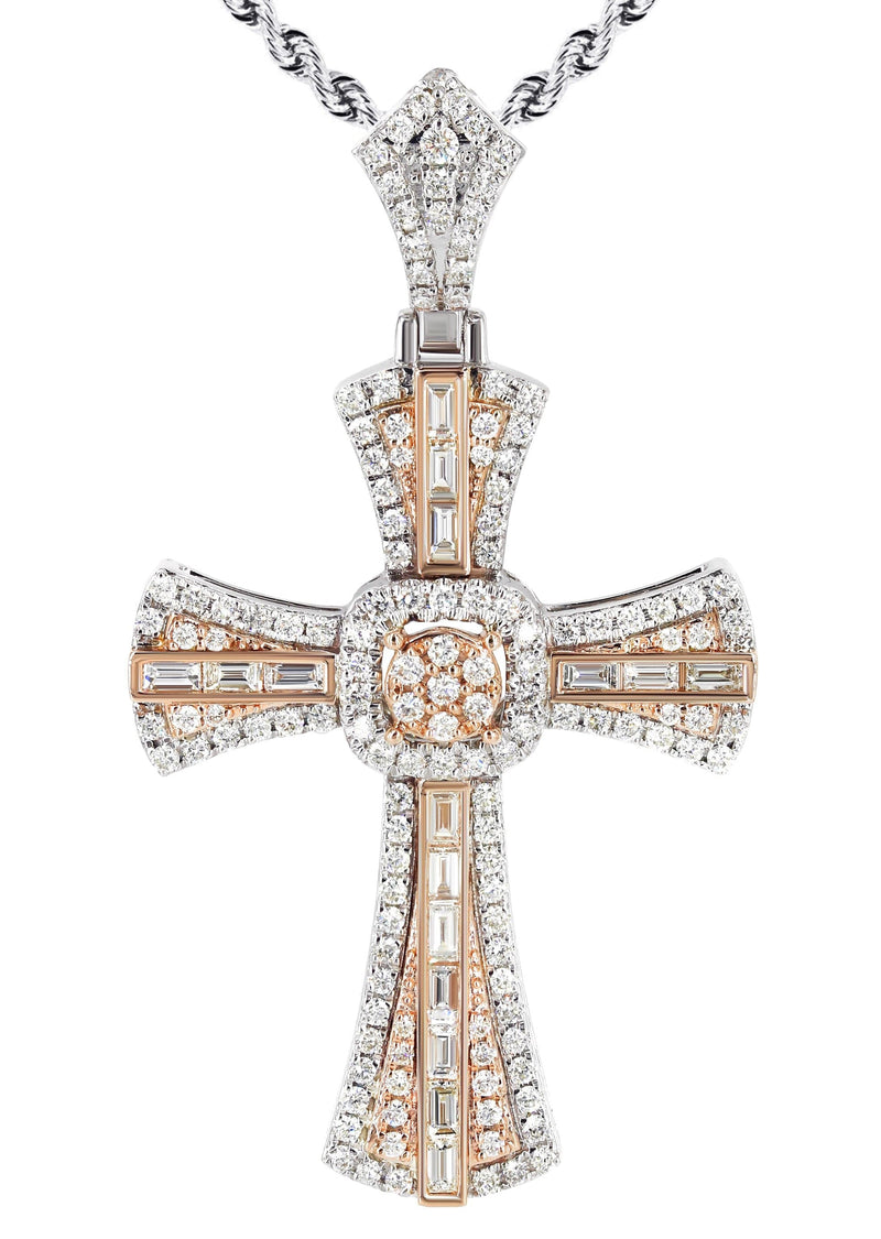 14K Two Tone Gold Diamond Cross Necklace | 2.46 Carats