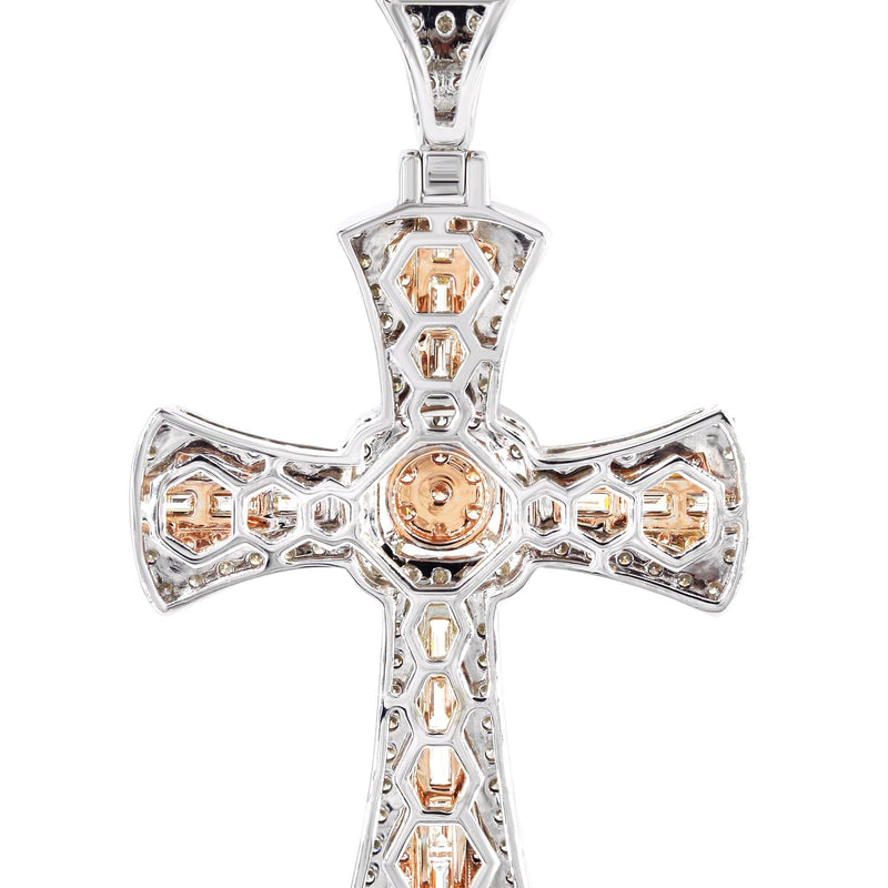 14K Two Tone Gold Diamond Cross Necklace | 2.46 Carats