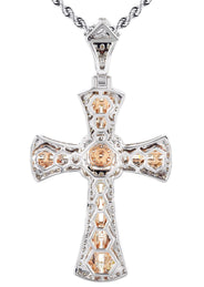 14K Two Tone Gold Diamond Cross Necklace | 2.46 Carats