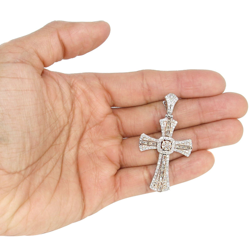 14K Two Tone Gold Diamond Cross Necklace | 2.46 Carats