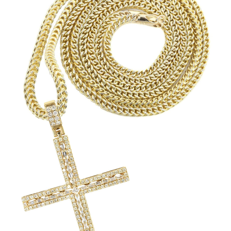 14K Yellow Gold Diamond Cross Necklace | 1.75 Carats