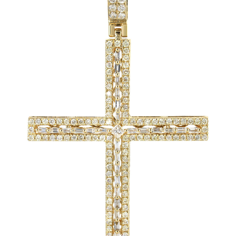 14K Yellow Gold Diamond Cross Necklace | 1.75 Carats