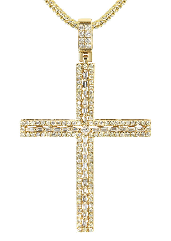 14K Yellow Gold Diamond Cross Necklace | 1.75 Carats