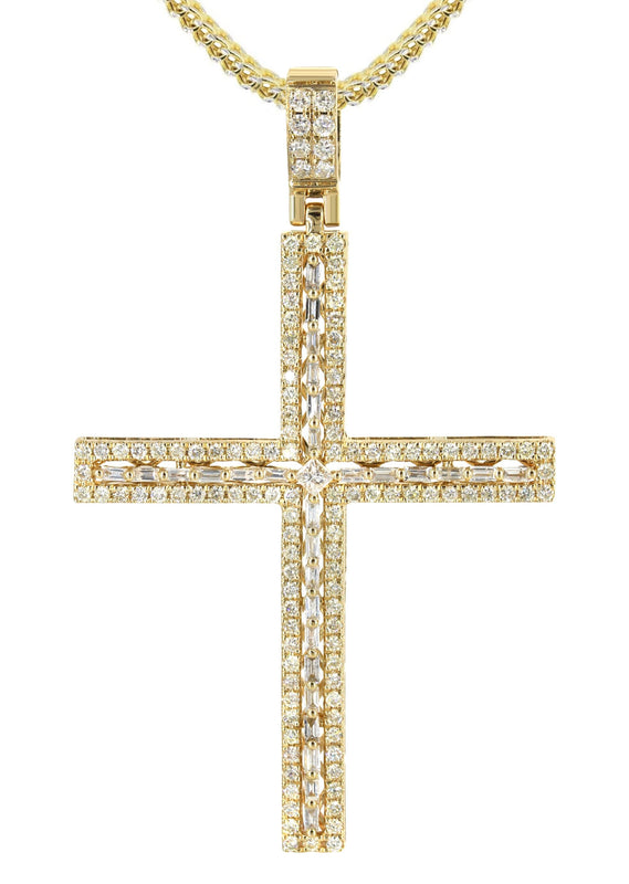 14K Yellow Gold Diamond Cross Necklace | 1.75 Carats