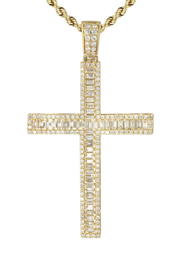 14K Yellow Gold Diamond Cross Necklace | 1.94 Carats