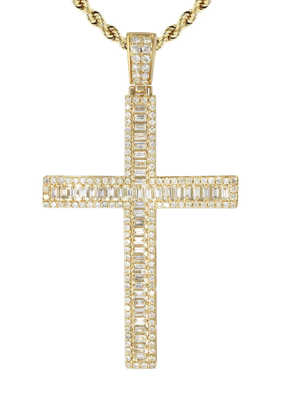 14K Yellow Gold Diamond Cross Necklace | 1.94 Carats