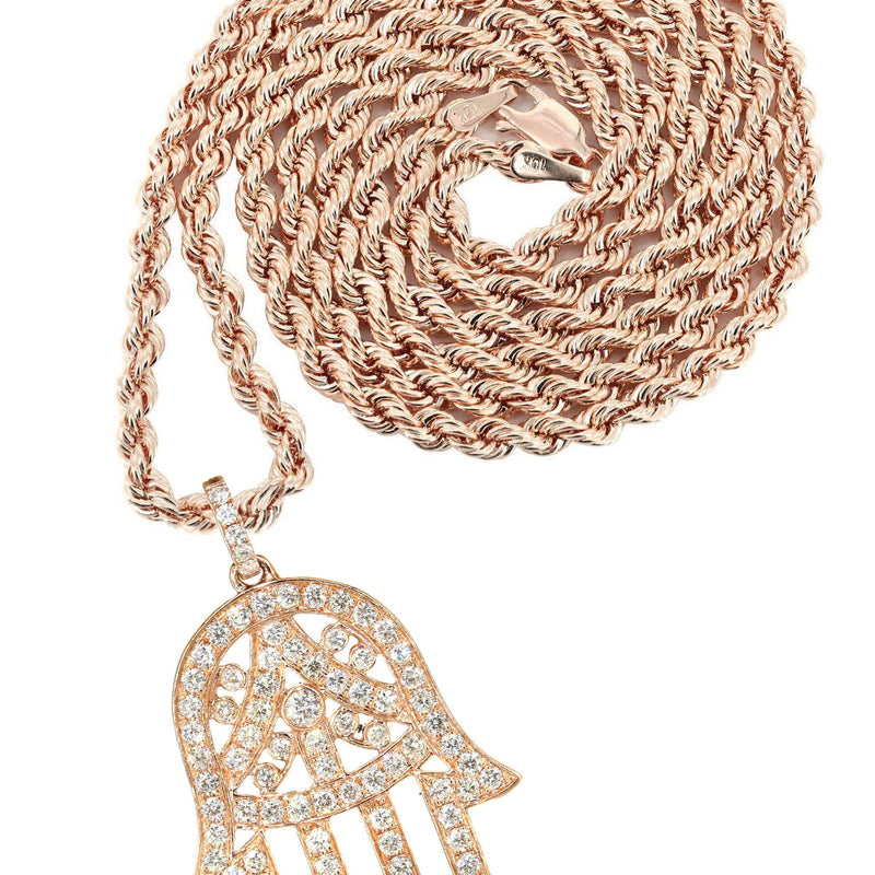 14K Rose Gold Diamond Hamsa Necklace | 2.02 Carats