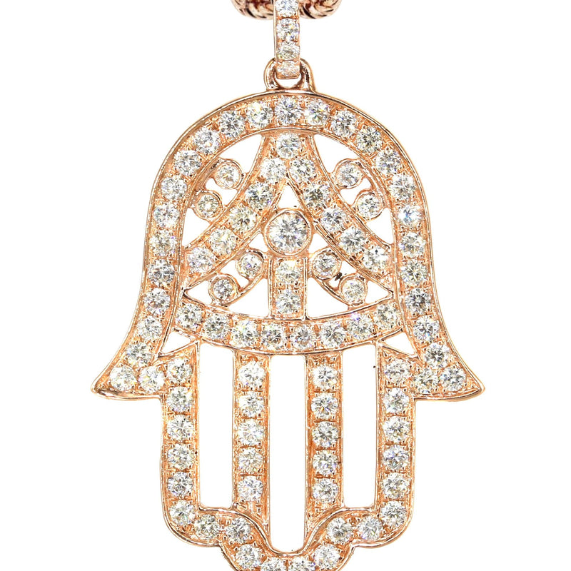 14K Rose Gold Diamond Hamsa Necklace | 2.02 Carats