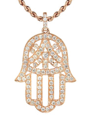 14K Rose Gold Diamond Hamsa Necklace | 2.02 Carats