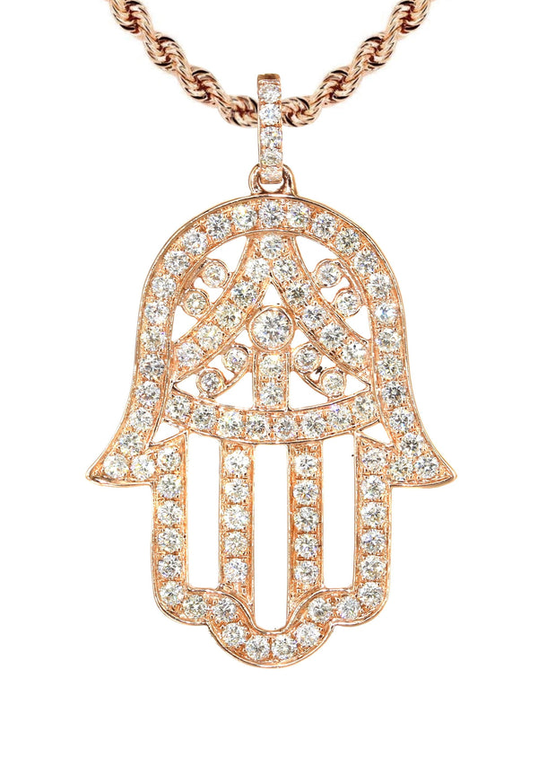 14K Rose Gold Diamond Hamsa Necklace | 2.02 Carats