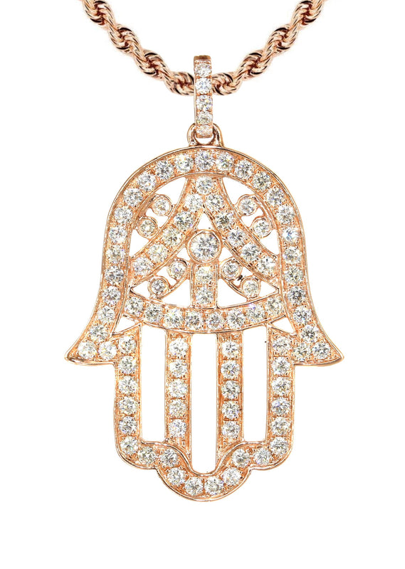 14K Rose Gold Diamond Hamsa Necklace | 2.02 Carats