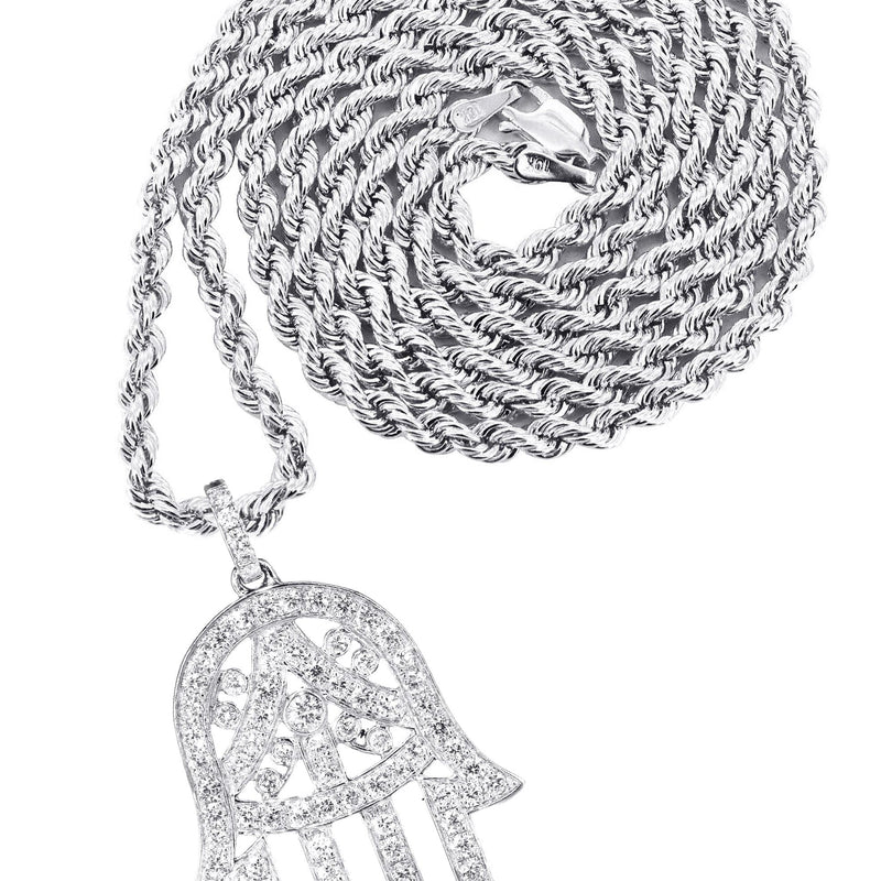 14K White Gold Diamond Hamsa Necklace | 2.02 Carats
