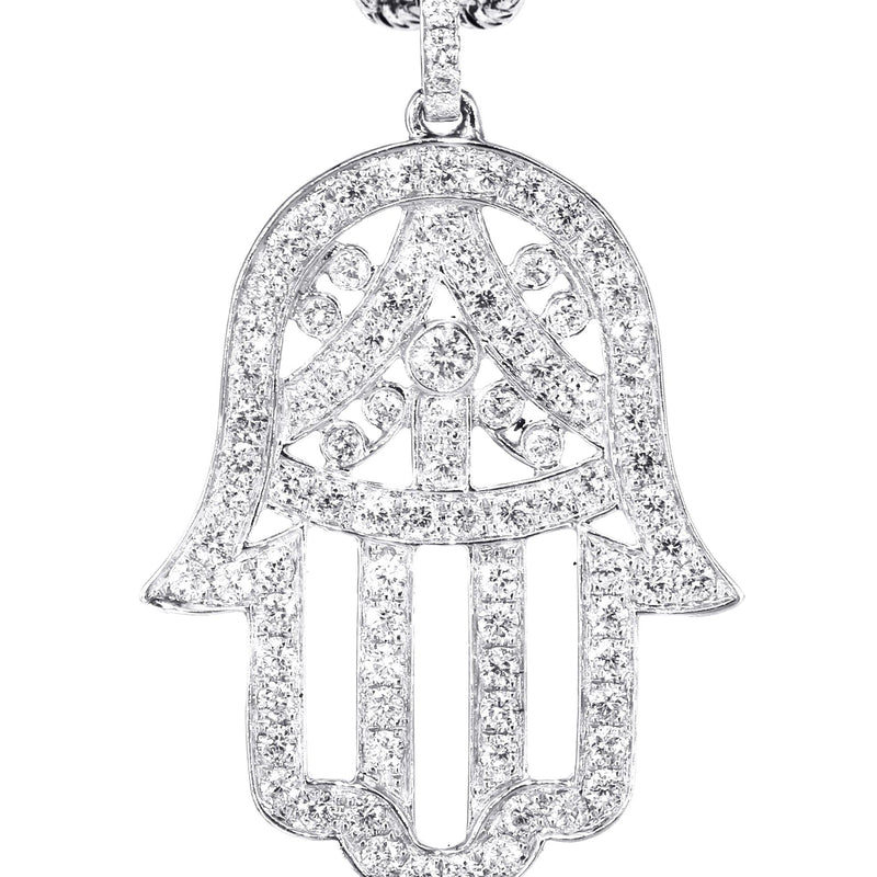 14K White Gold Diamond Hamsa Necklace | 2.02 Carats