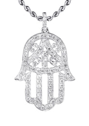 14K White Gold Diamond Hamsa Necklace | 2.02 Carats