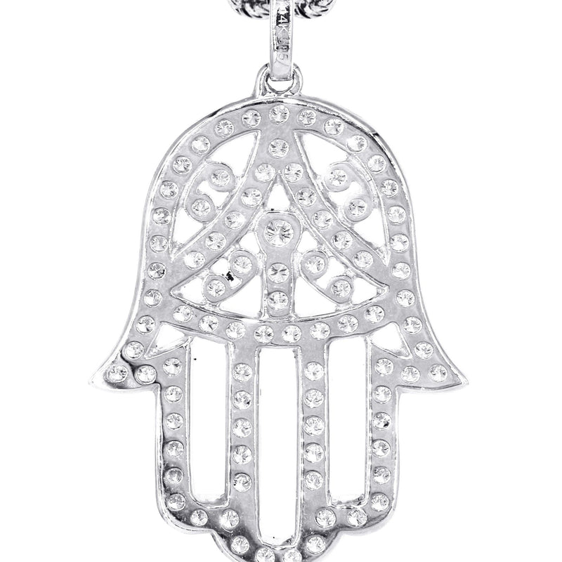 14K White Gold Diamond Hamsa Necklace | 2.02 Carats